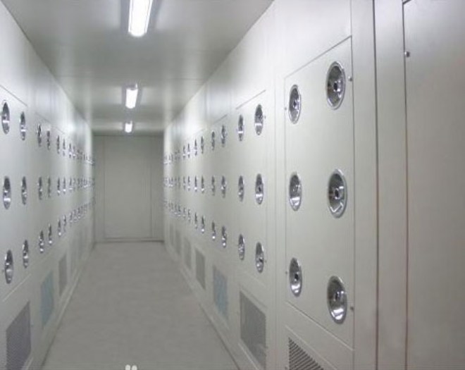 >What are the main functions of the air shower chamber in the cleanroom purification project?